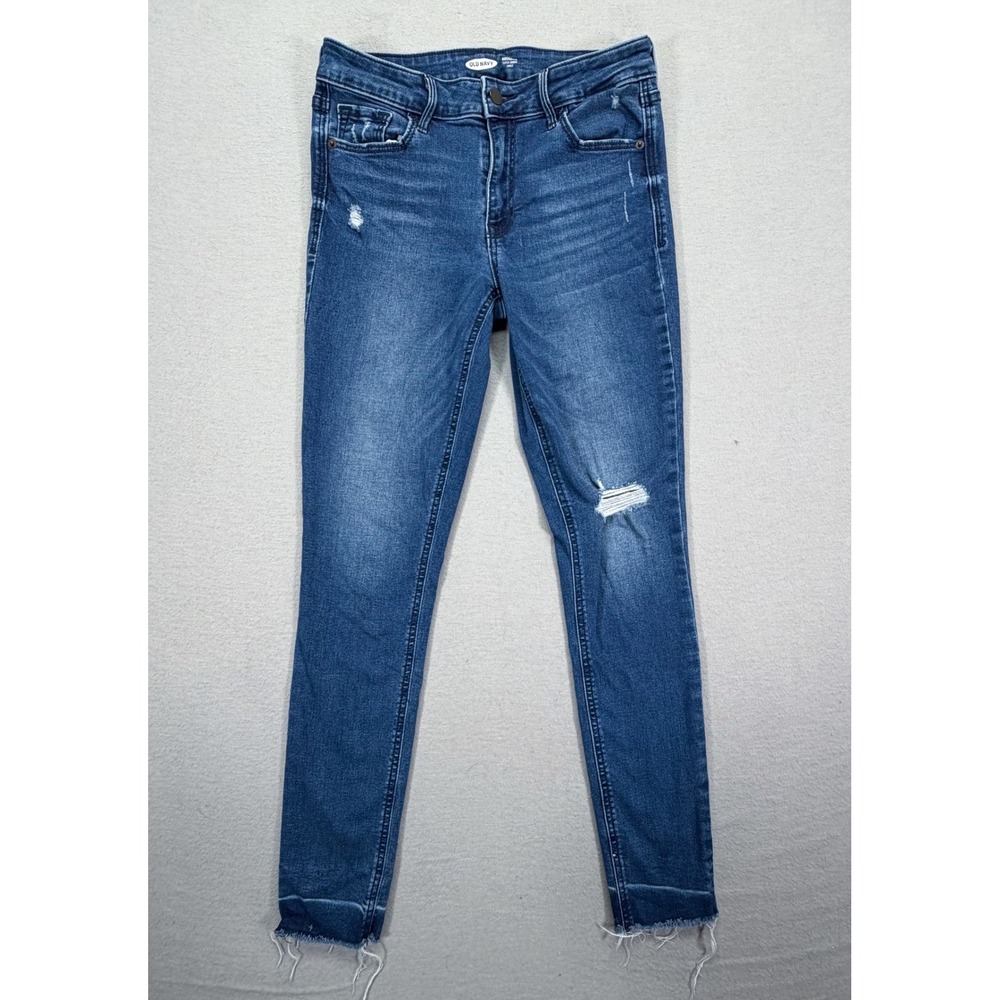 Old Navy Womens Jeans Rockstar Super Skinny Ankle Blue Distressed Raw Hem Size 4
